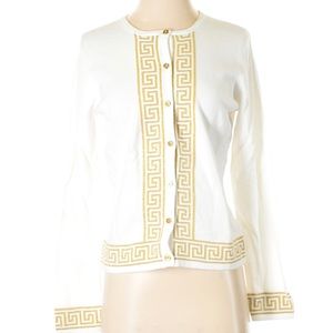 Lilly Pulitzer white and gold Greek key cardigan